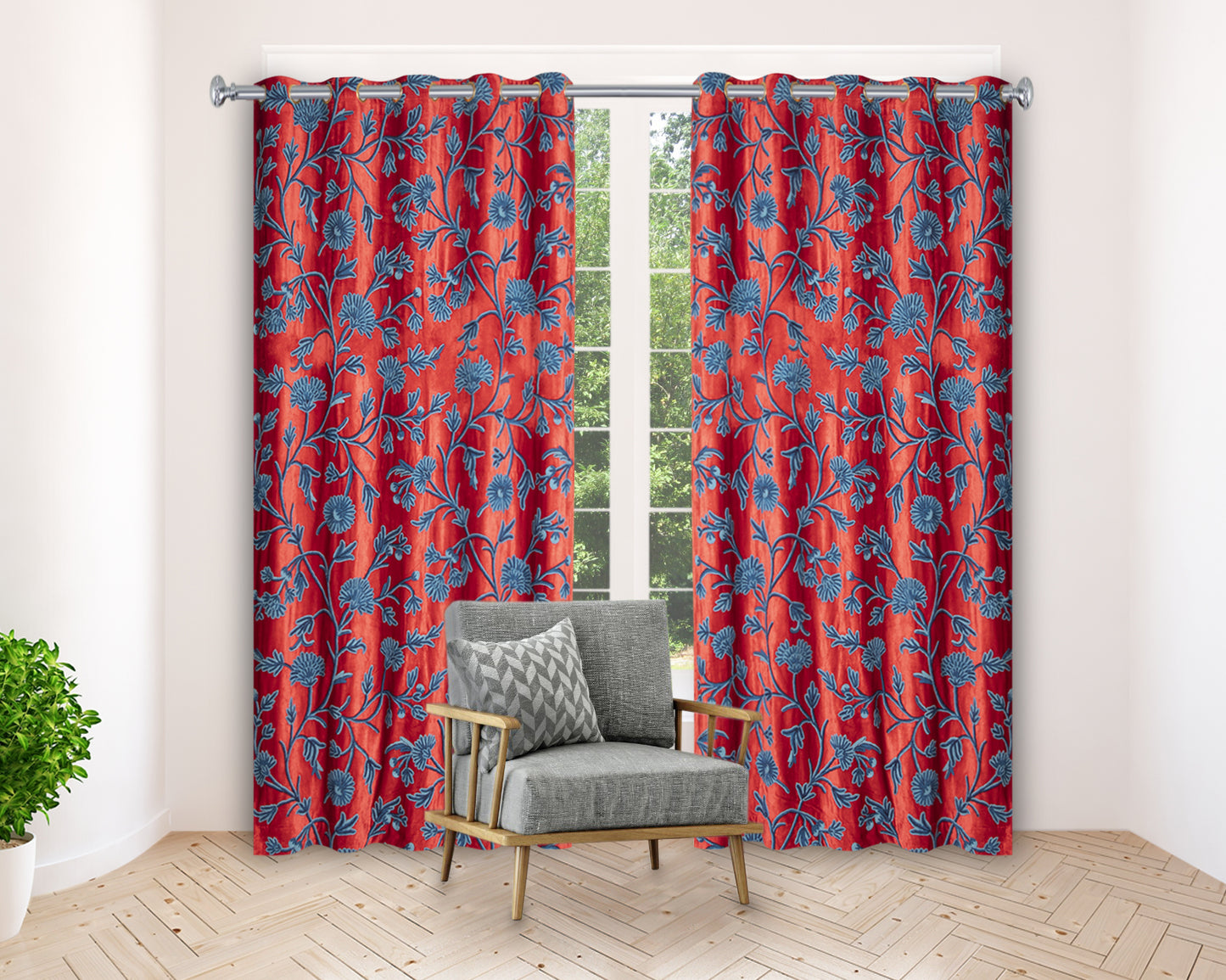 Beautiful Red Velvet Hand-Made FULLY-LINED  Curtain