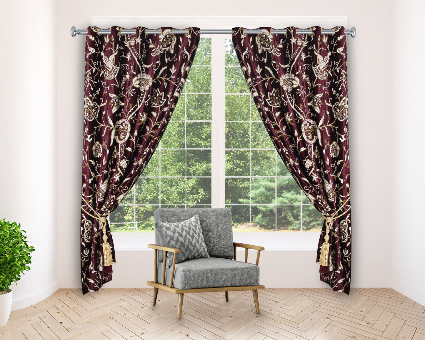 Beautiful Premium Quality Wine Hand-Made FULLY-LINED  Curtain