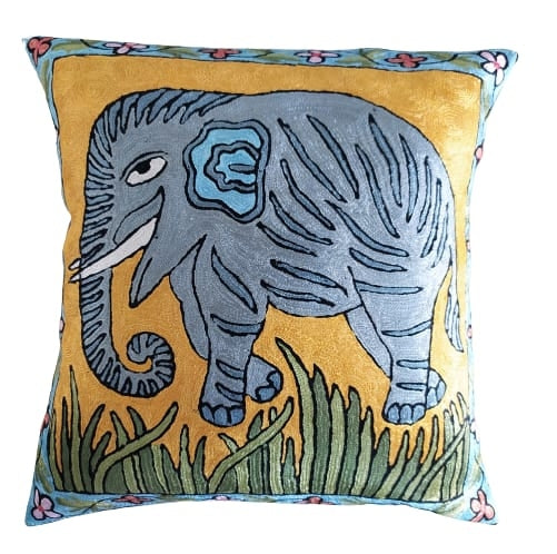 Elephant-Inspired Silk Cushion Cover - Elevate Your Home with Nature's Majesty. 18 x 18 Pillow