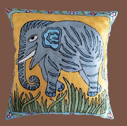 Elephant-Inspired Silk Cushion Cover - Elevate Your Home with Nature's Majesty. 18 x 18 Pillow