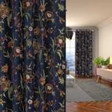 ALLEGRO - Beautiful Navy Blue Velvet Hand-Embroidery FULLY-LINED Crewel Curtain