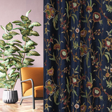 ALLEGRO - Beautiful Navy Blue Velvet Hand-Embroidery FULLY-LINED Crewel Curtain