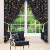 ALLEGRO - Beautiful Navy Blue Velvet Hand-Embroidery FULLY-LINED Crewel Curtain