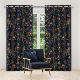 ALLEGRO - Beautiful Navy Blue Velvet Hand-Embroidery FULLY-LINED Crewel Curtain