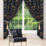 ALLEGRO - Beautiful Navy Blue Velvet Hand-Embroidery FULLY-LINED Crewel Curtain