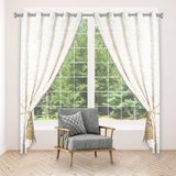 Elegant Lavish Cream Hand-Embroidery Cotton-Wool FULLY-LINED Crewel Curtain