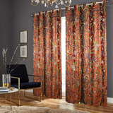 Beautiful Amber Rust Velvet Crewel Hand-Embroidery Curtain-Velvet Crewel Curtain-Blackout Crewel Curtain
