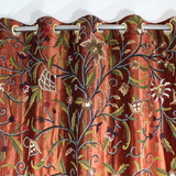 Beautiful Amber Rust Velvet Crewel Hand-Embroidery Curtain-Velvet Crewel Curtain-Blackout Crewel Curtain