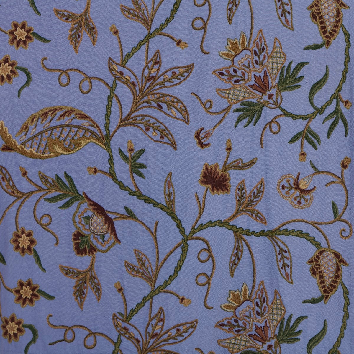 Elegant Lavish Blue Hand-Embroidery FULLY-LINED Crewel Curtain