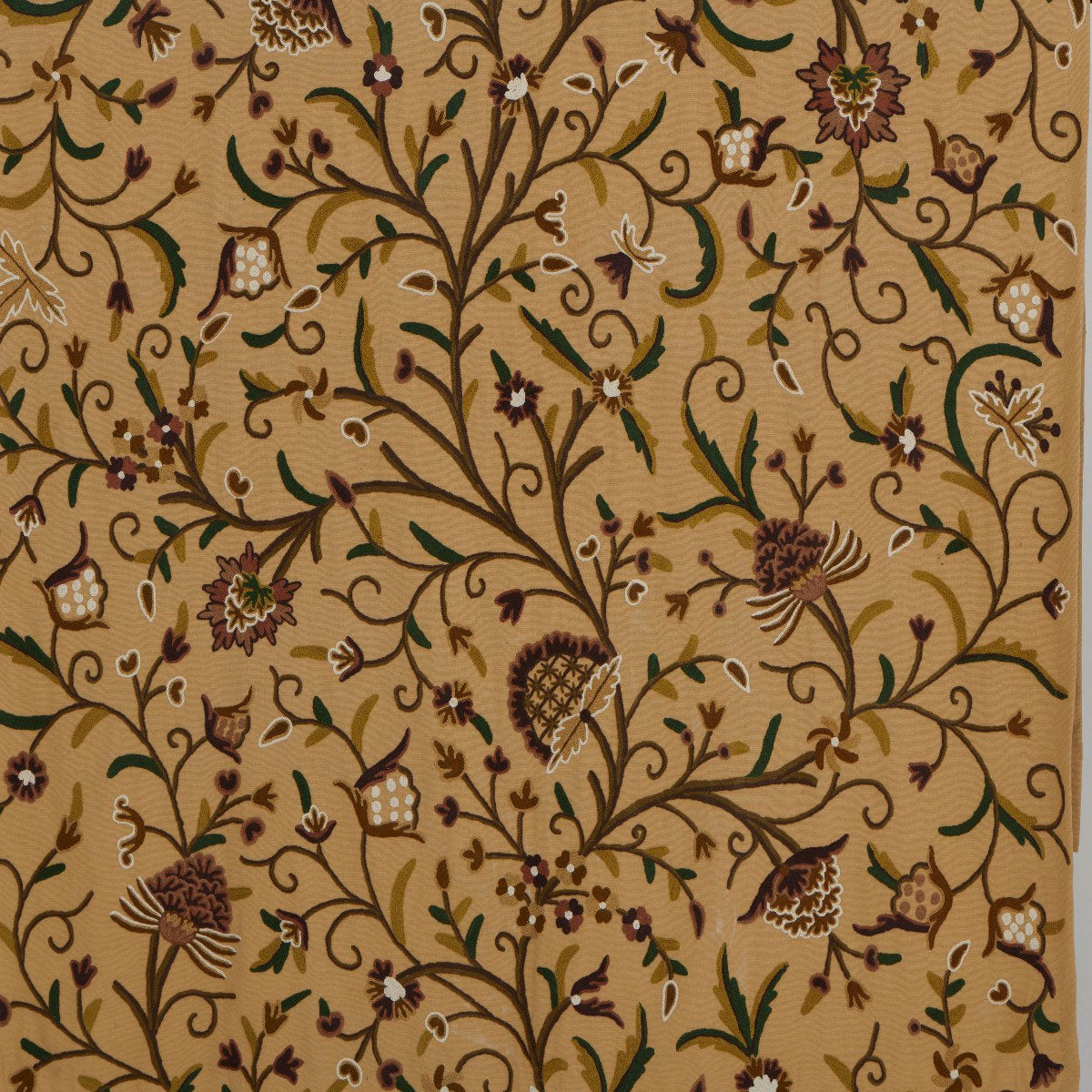 Elegant Beige Cotton Duck Hand-Embroidery FULLY-LINED Crewel Curtain