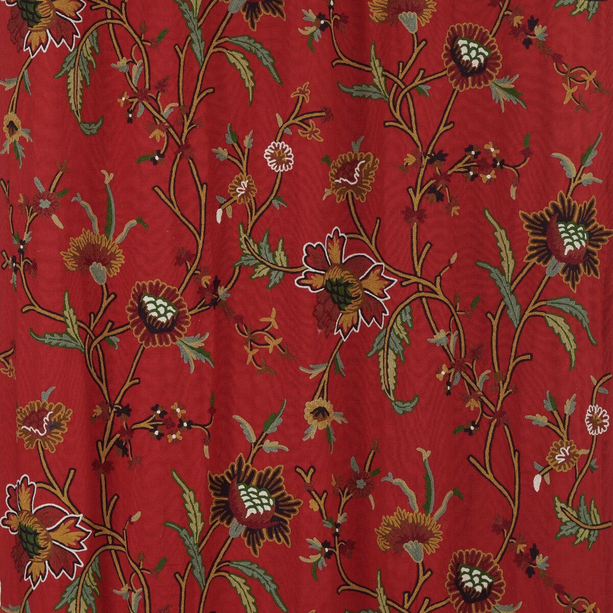 Premium Quality Lavish Red Hand-Made FULLY-LINED Cotton-Wool Crewel Curtain
