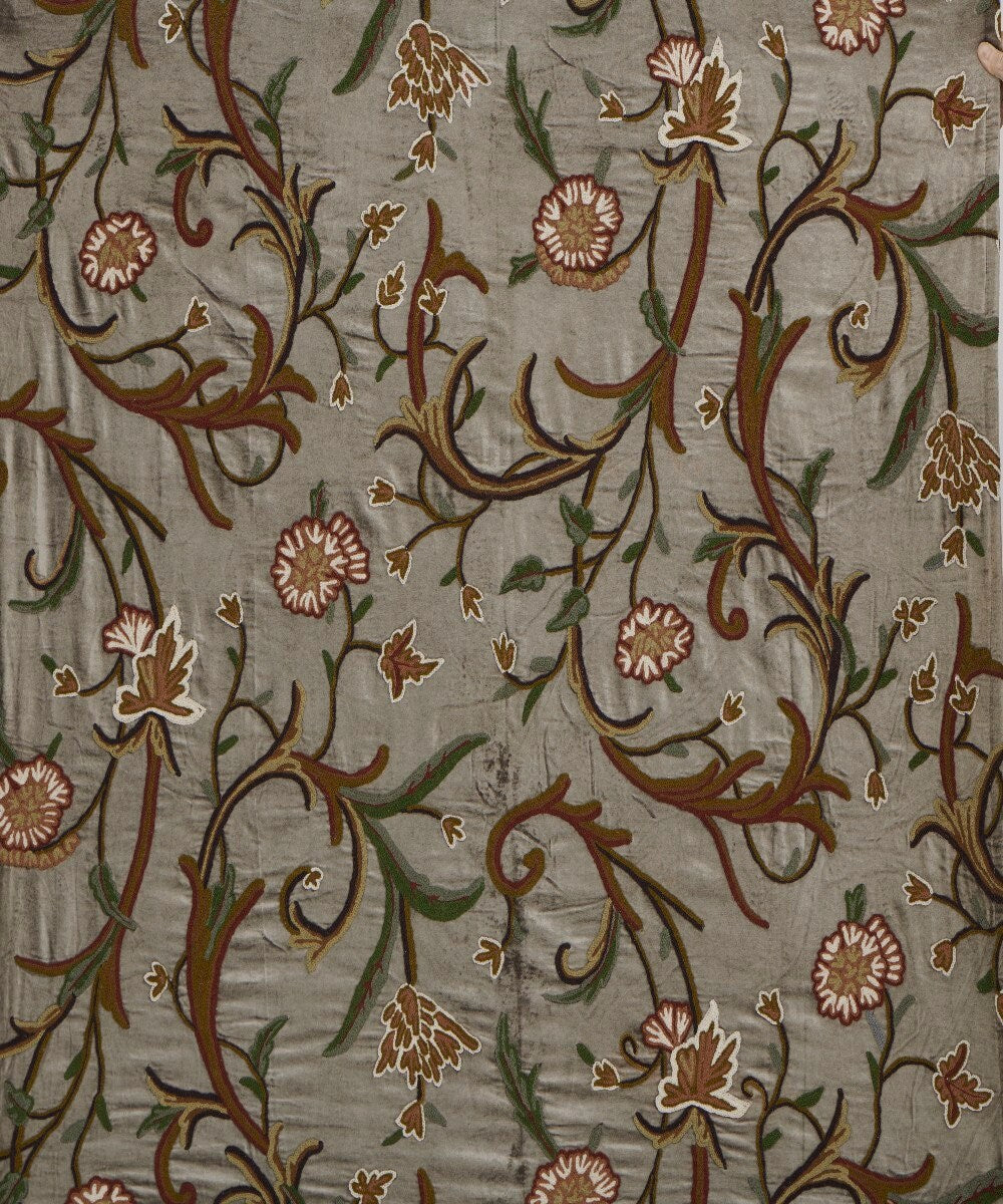Beautiful Grey Velvet Hand-Embroidery FULLY-LINED Crewel Curtain