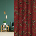 Premium Quality Lavish Red Hand-Made FULLY-LINED Cotton-Wool Crewel Curtain