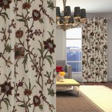 Premium Quality Elegant Cream Cotton Duck Hand-Embroidery FULLY-LINED Crewel Curtain