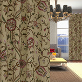 Luxurious Beige Cotton Duck Hand-Made FULLY-LINED Crewel Curtain