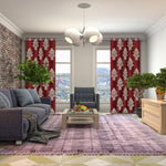 Luxurious Red Hand-Made FULLY-LINED Velvet-Wool Crewel Curtain