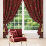Premium Quality Lavish Red Hand-Made FULLY-LINED Cotton-Wool Crewel Curtain