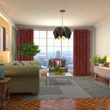Premium Quality Lavish Red Hand-Made FULLY-LINED Cotton-Wool Crewel Curtain
