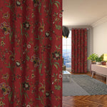 Premium Quality Lavish Red Hand-Made FULLY-LINED Cotton-Wool Crewel Curtain
