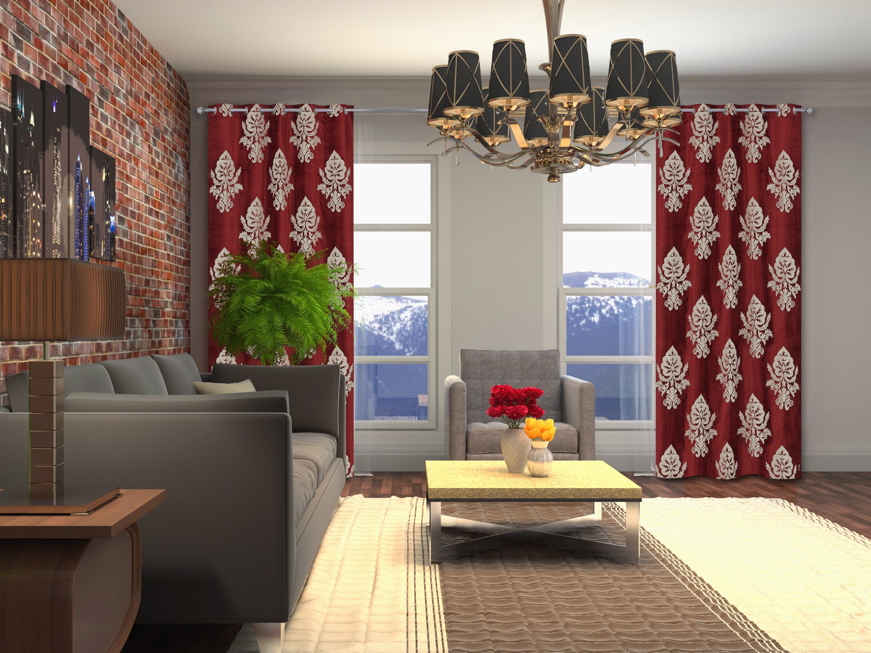 Luxurious Red Hand-Made FULLY-LINED Velvet-Wool Crewel Curtain