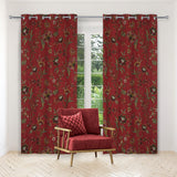 Premium Quality Lavish Red Hand-Made FULLY-LINED Cotton-Wool Crewel Curtain