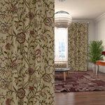Luxurious Beige Cotton Duck Hand-Made FULLY-LINED Crewel Curtain