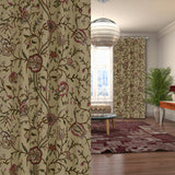 Luxurious Beige Cotton Duck Hand-Made FULLY-LINED Crewel Curtain