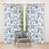 AVENTURA - Beautiful  Blue n White Cotton Hand-Embroidery FULLY-LINED Crewel Curtain
