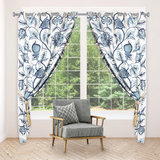 AVENTURA - Beautiful  Blue n White Cotton Hand-Embroidery FULLY-LINED Crewel Curtain