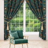 EMERALD - Beautiful Green Hand-Made FULLY-LINED Velvet-Wool Crewel Curtain