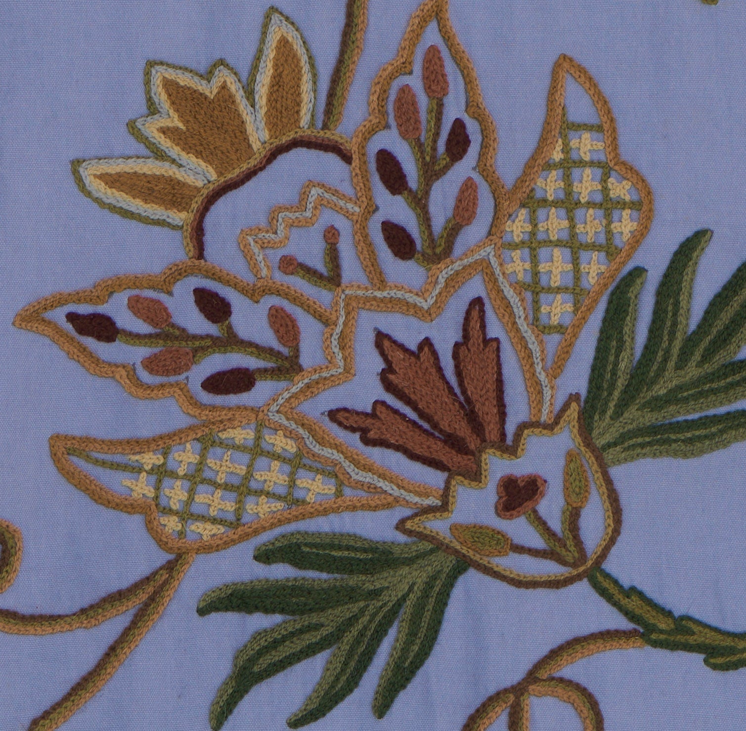 Elegant Lavish Blue Hand-Embroidery FULLY-LINED Crewel Curtain