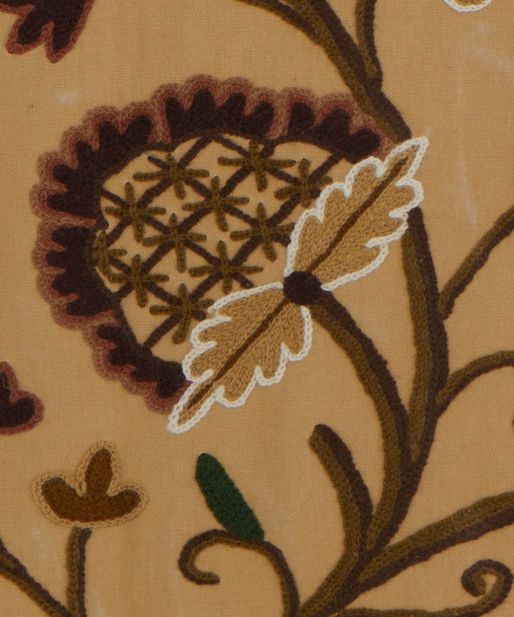 Elegant Beige Cotton Duck Hand-Embroidery FULLY-LINED Crewel Curtain