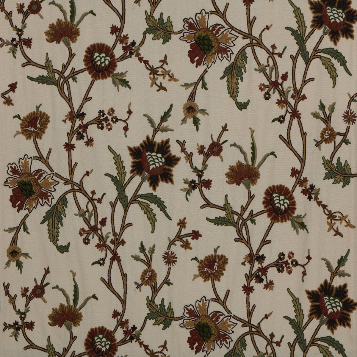 Premium Quality Elegant Cream Cotton Duck Hand-Embroidery FULLY-LINED Crewel Curtain