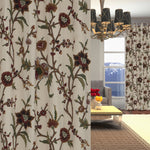 Premium Quality Elegant Cream Cotton Duck Hand-Embroidery FULLY-LINED Crewel Curtain