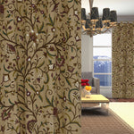 Elegant Beige Cotton Duck Hand-Embroidery FULLY-LINED Crewel Curtain